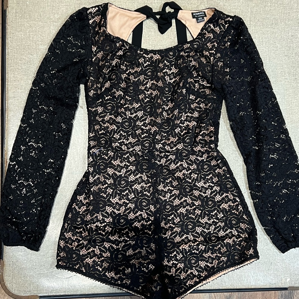 HOMAGE Black Floral Lace Bodysuit